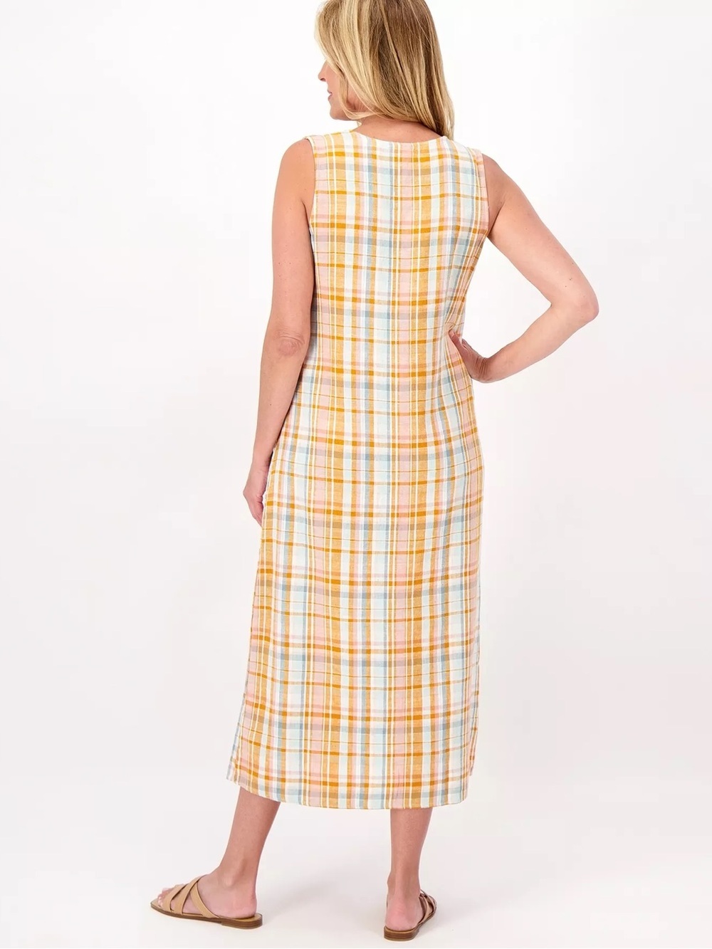 QVC Plaid Sleeveless Midi Dress, Button Front, Great Condition